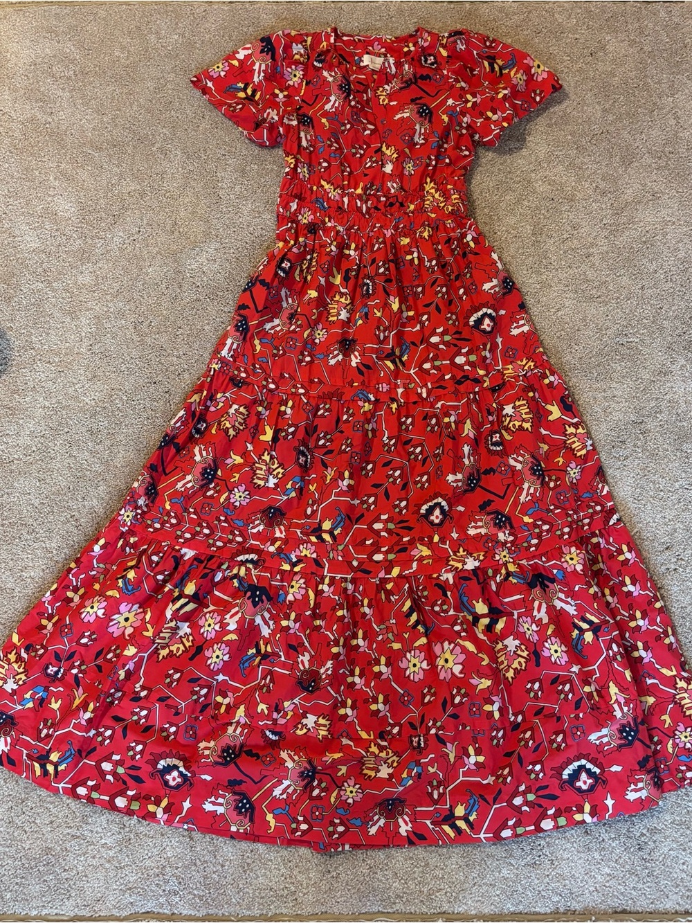 Anthropologie Somerset Red Floral Tiered Maxi Dress